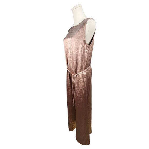 NEW Easel Small Rose Gold Maxi Dress Sleeveless Satin Tie Waist Pockets Keyhole - Picture 6 of 16